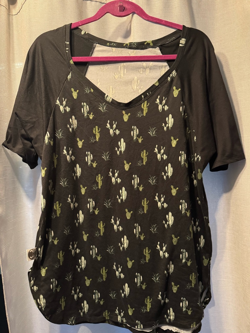Handmade black cactus print v-neck shirt